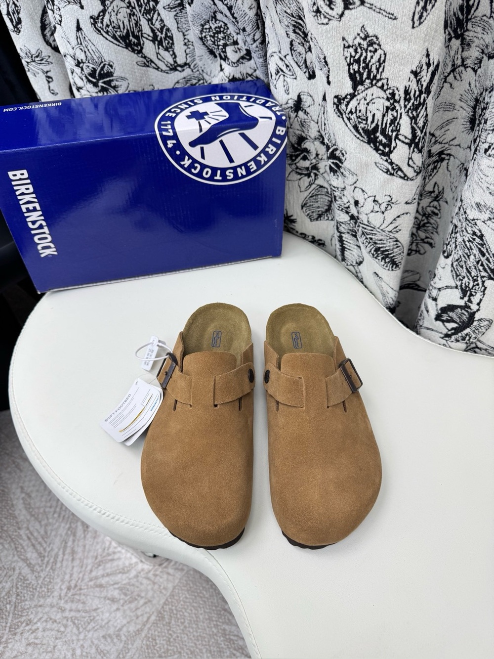 BIRKENSTOCK Boston taupe suede mule clogs